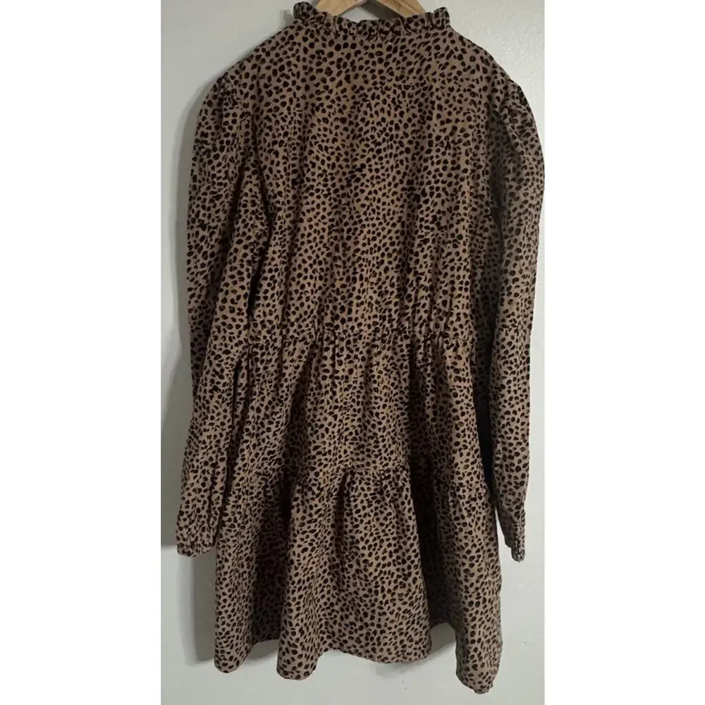 Crewcuts Dress Girls Corduroy Tiered Long Sleeve Leopard Print Size 14 NEW